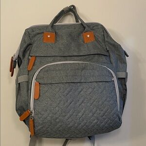 Gray Diaper Bag Backpack with Brown Accents